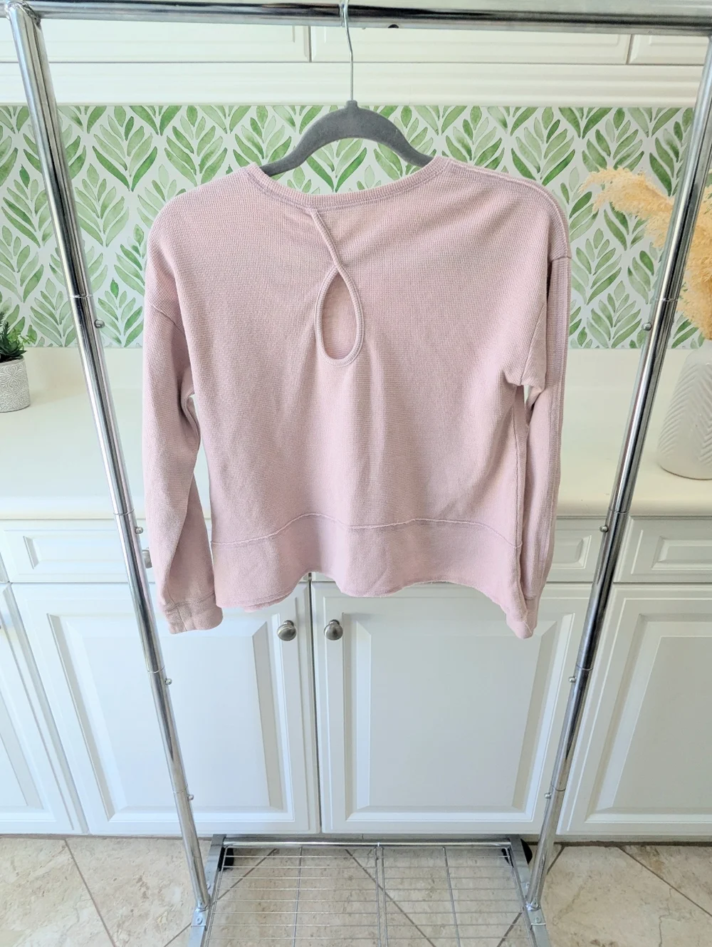 Ballet Pink Osh'Kosh Waffle Knit Long-Sleeve Raw Hem Top 14 Girl's Boxy Flowy